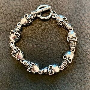Silver Skeleton Skull Head Charm Link Bracelet